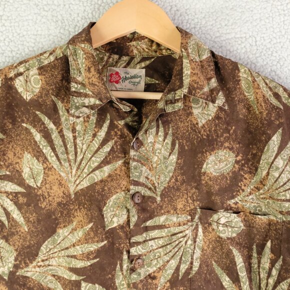 Hilo Hattie Shirt Mens Medium Brown Green Cotton Lawn Tropical Lightweight - Picture 3 of 9